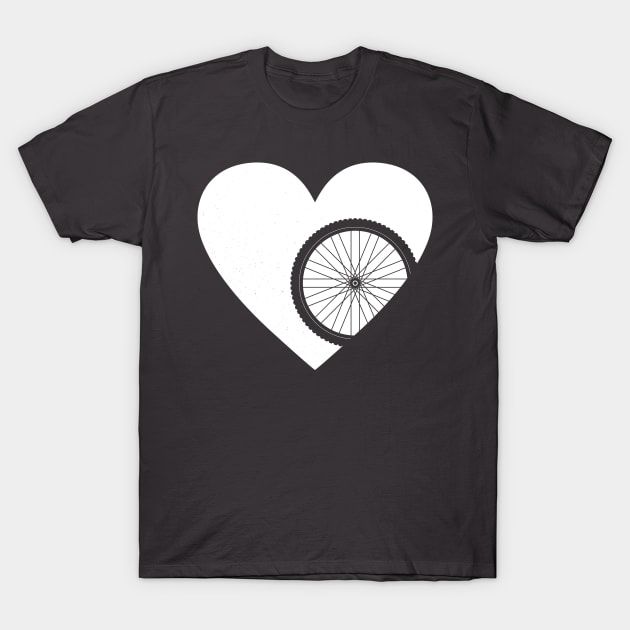 Heart with Mountain Bike Wheel for Cycling Lovers T-Shirt by NeddyBetty